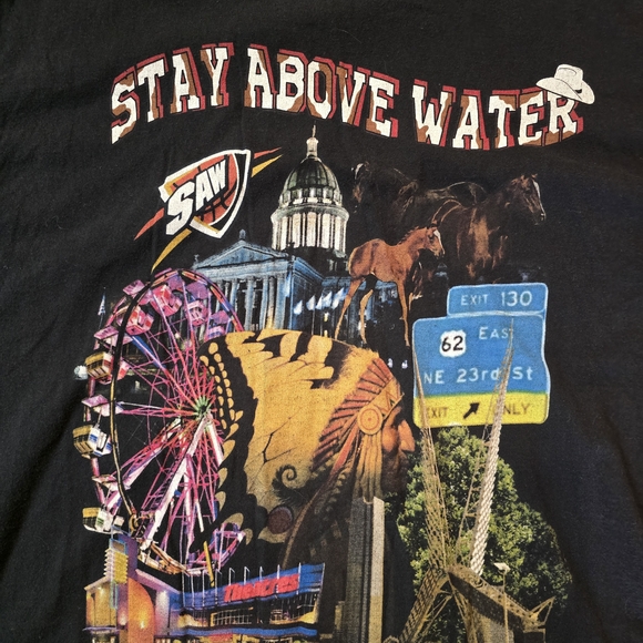 Stay Above Water OKC Tee Graphic T Shirt Black Oklahoma Western Native - Picture 2 of 4